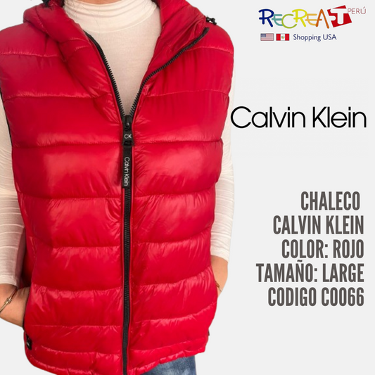 CALVIN KLEIN Women's Vest Hooded Red Large