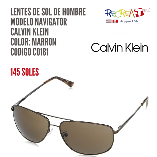 Calvin Klein Gafas de sol Ck19137s Navigator para hombre, Marrón brillante/Marrón/Marrón