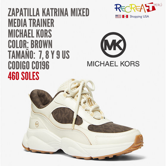 Michael Kors Katrina Mixed-Media Trainer Color: BROWN