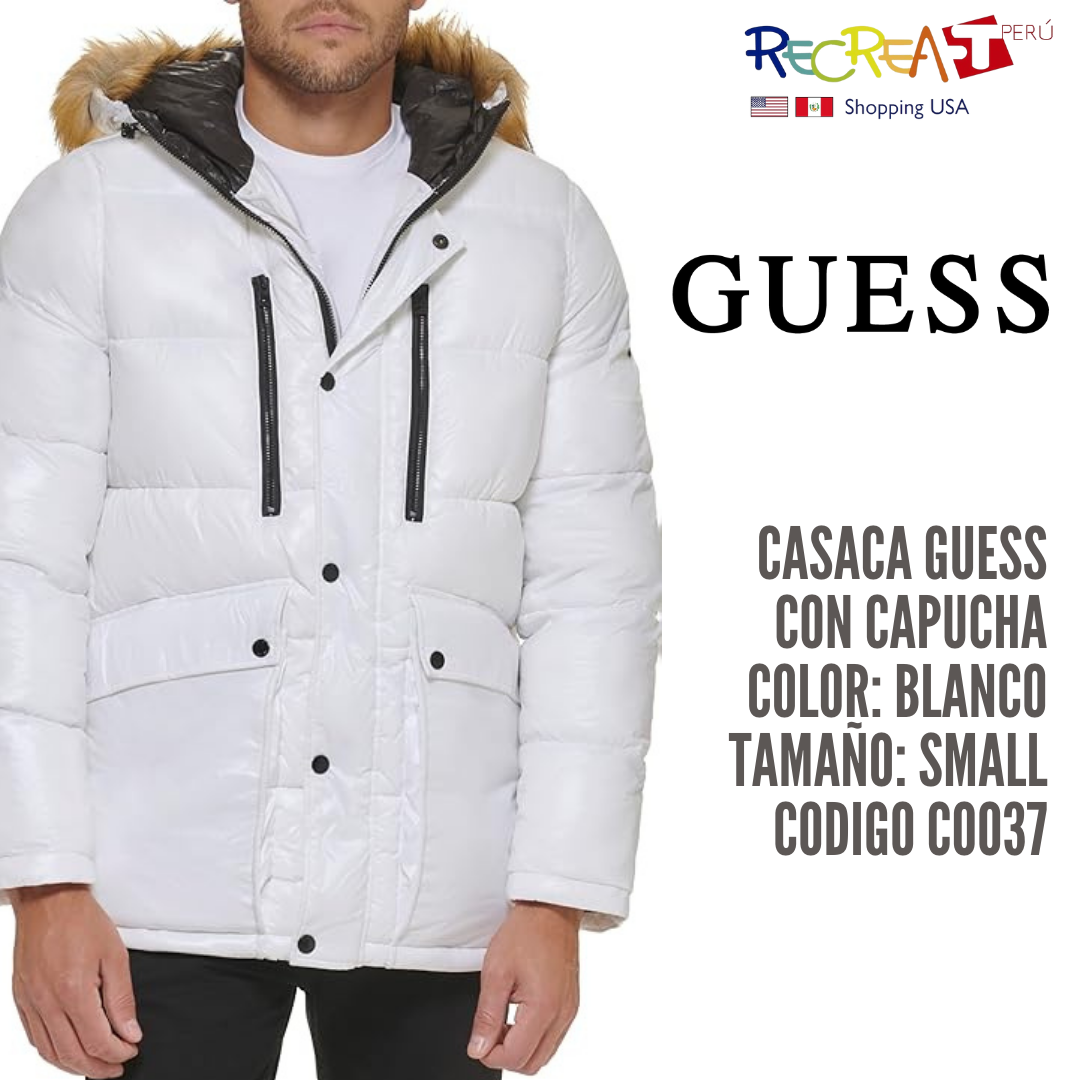 GUESS Chaqueta acolchada de peso medio para hombre con capucha extraíble