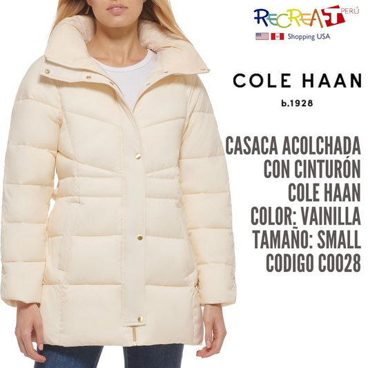 Cole Haan Abrigo acolchado con cinturón para mujer