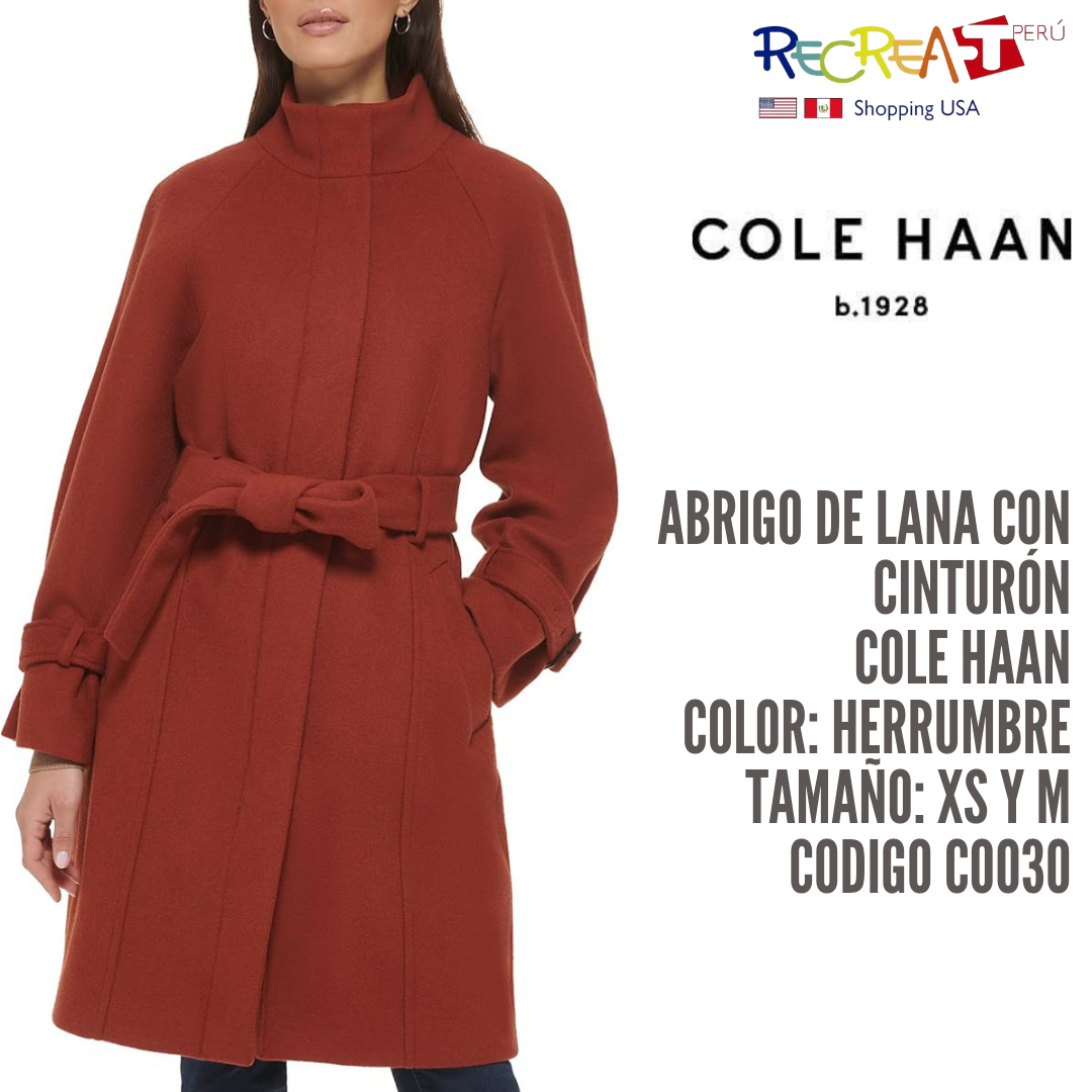 Cole Haan Abrigo de lana raglán melton con cinturón para mujer