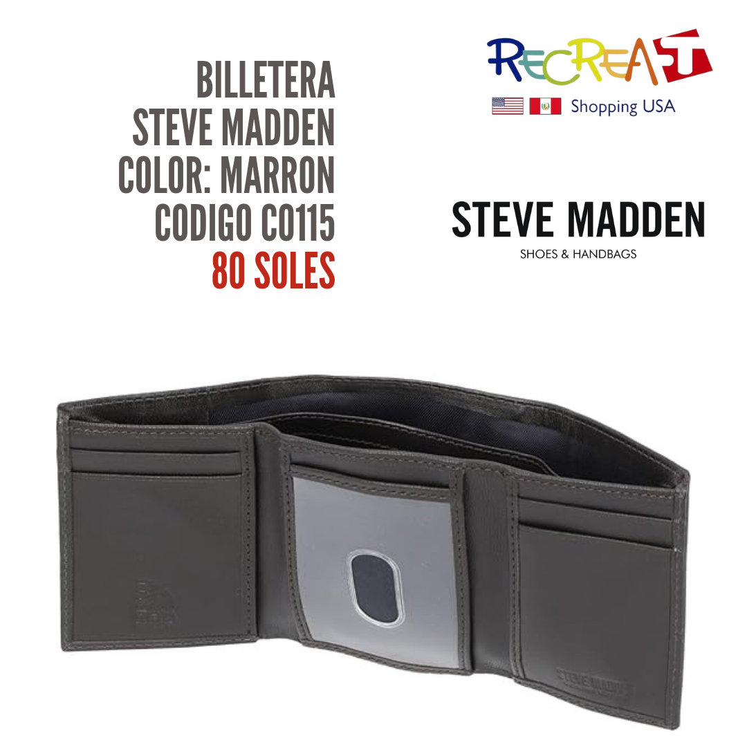 Steve Madden Billetera triple RFID para hombre con ventana de identificación