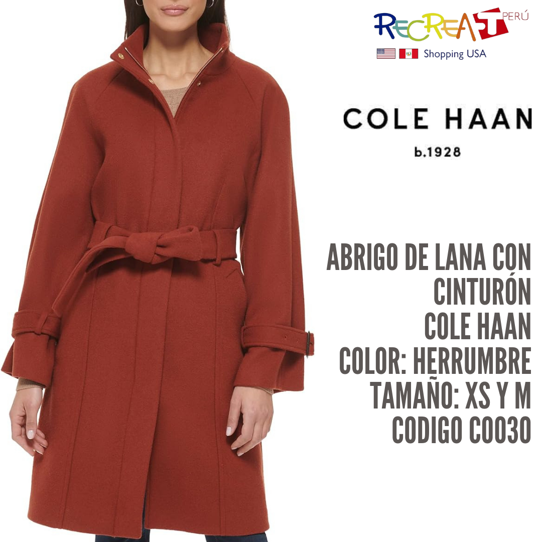 Cole Haan Abrigo de lana raglán melton con cinturón para mujer