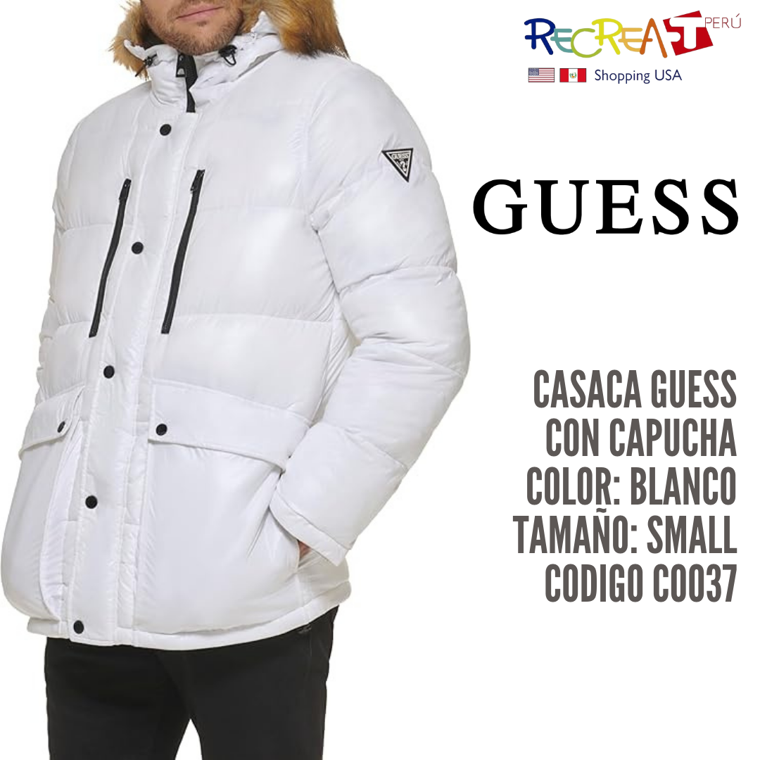 GUESS Chaqueta acolchada de peso medio para hombre con capucha extraíble