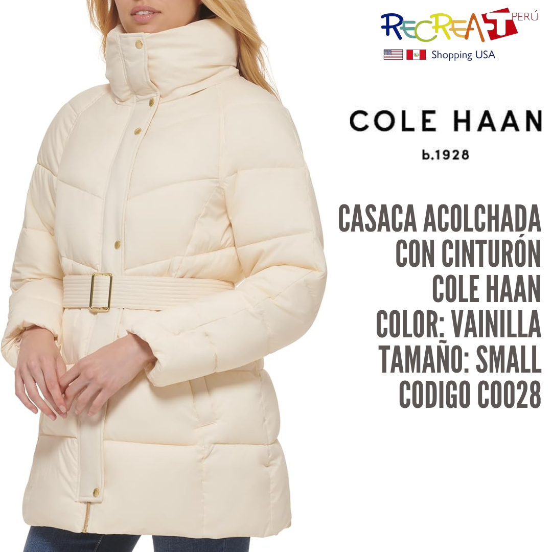 Cole Haan Abrigo acolchado con cinturón para mujer