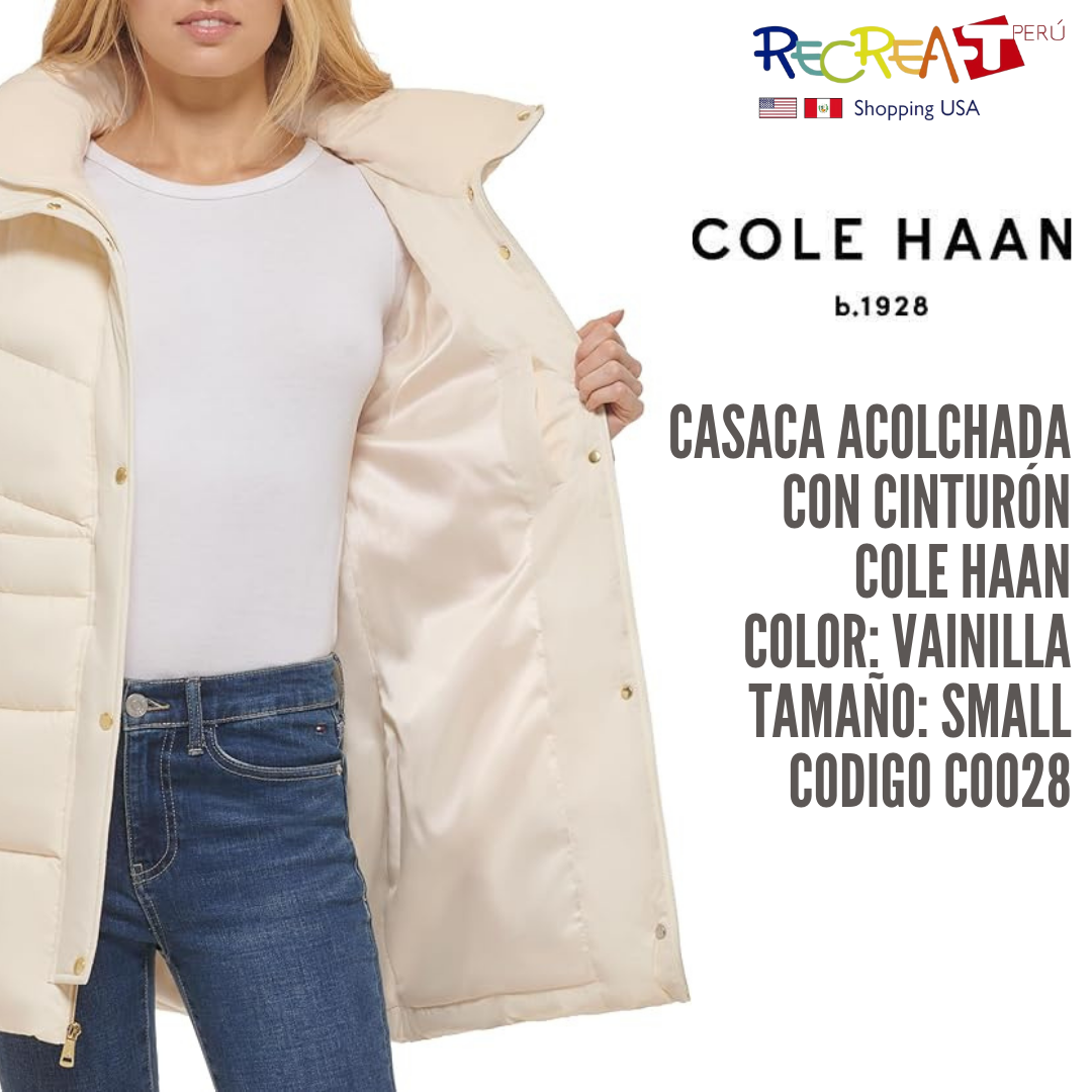 Cole Haan Abrigo acolchado con cinturón para mujer