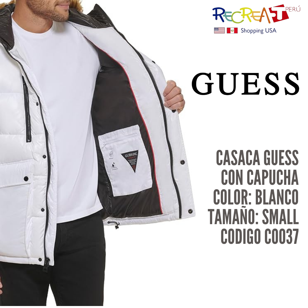 GUESS Chaqueta acolchada de peso medio para hombre con capucha extraíble