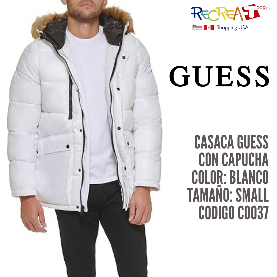 GUESS Chaqueta acolchada de peso medio para hombre con capucha extraíble