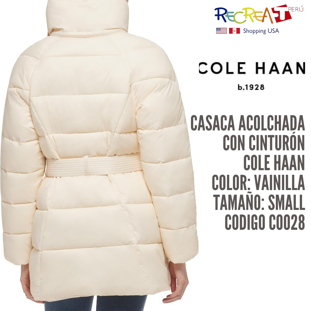 Cole Haan Abrigo acolchado con cinturón para mujer