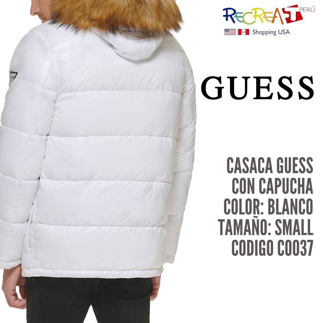 GUESS Chaqueta acolchada de peso medio para hombre con capucha extraíble