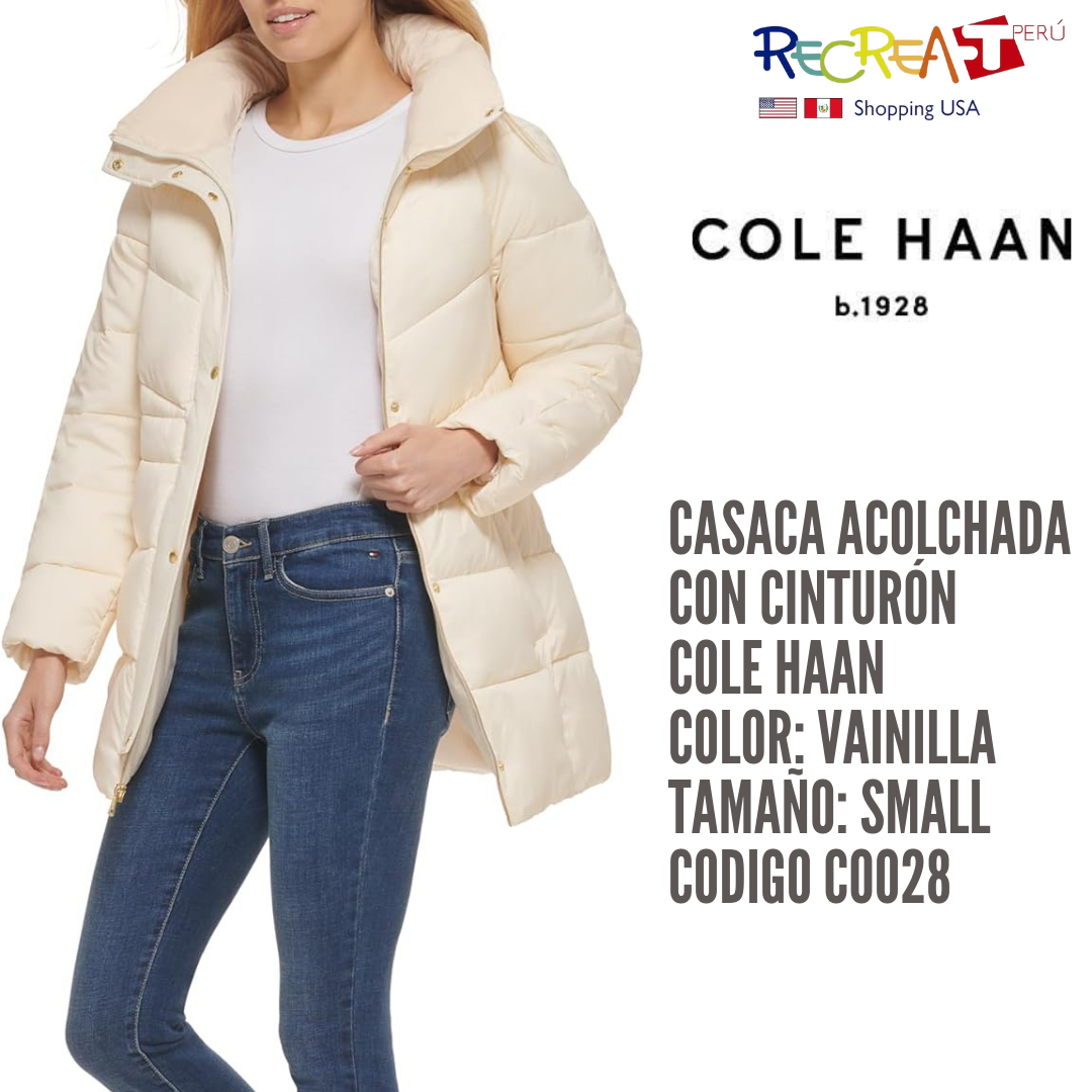 Cole Haan Abrigo acolchado con cinturón para mujer